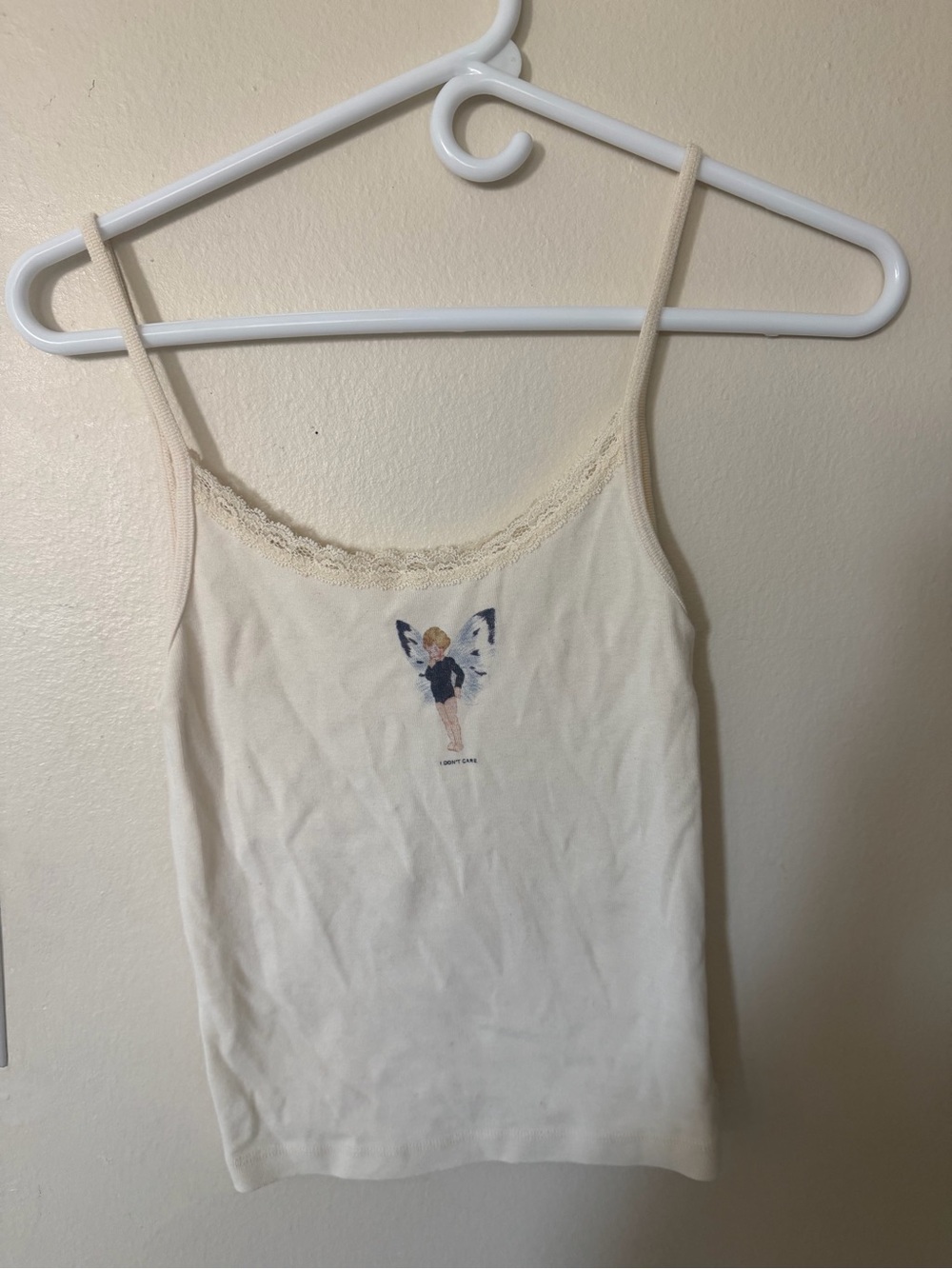 Brandy Melville Cream Lace-Trim Fairy Graphic Cami